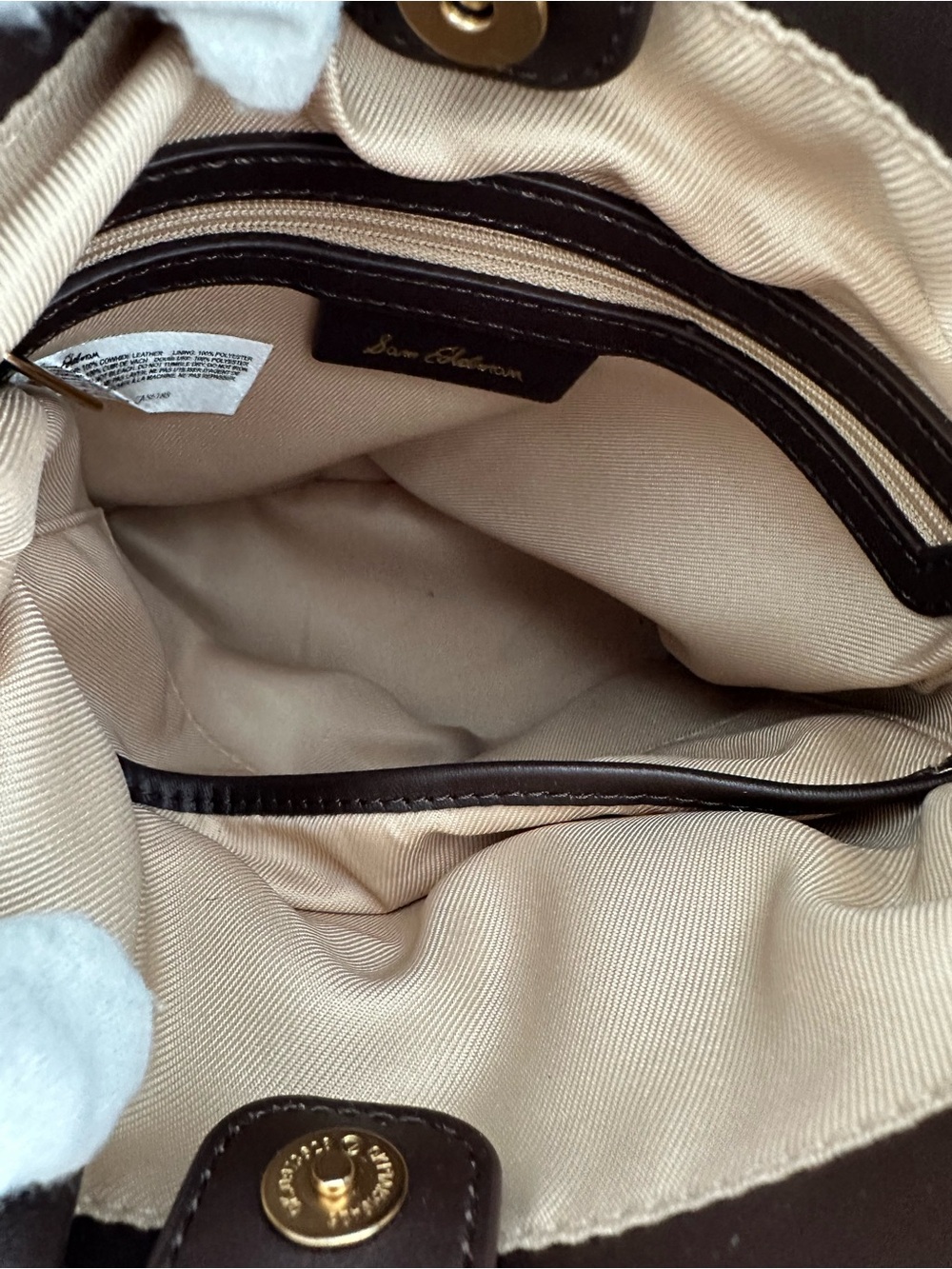 NWT Sam Edelman Cowhide Leather Suede Crossbody Chocolate Brown Bucket Tote Bag - Picture 13 of 16